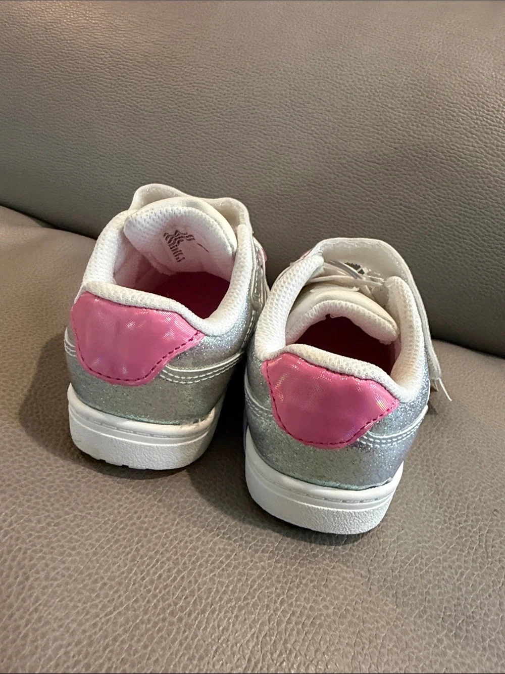 Cat & Jack Iridescent Silver Sneakers with Pink Star Accent